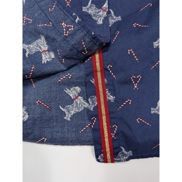 Talbots Scottie Holiday Dogs Candy Canes Navy Button Long Sleeve Womens Size XS - Picture 5 of 8